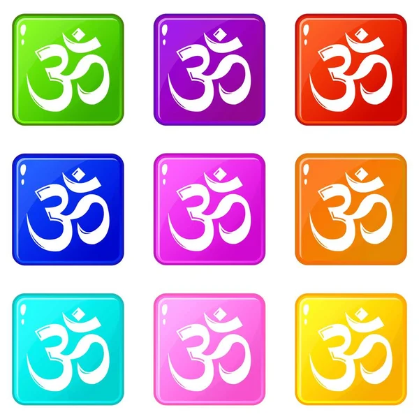 Symbol OM, ikony hinduismu set 9 barevná sbírka — Stockový vektor