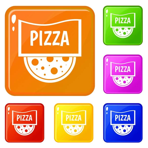 Pizza badge or signboard icons set vector color — Stock Vector