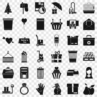 Karton kutu Icons set, basit tarzı