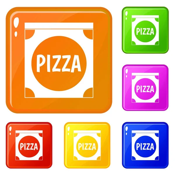 Pizza Box okładka ikony zestaw kolor wektor — Wektor stockowy