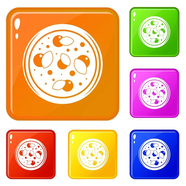 Pizza met greens icons set vector kleur — Stockvector