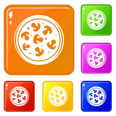 Mantar pizza simgeleri vektör renk ayarlamak