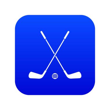 İki çapraz golf kulüpleri ve top simgesi dijital mavi