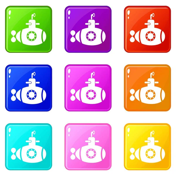 Set de iconos Bathyscaphe con escotilla 9 colección de colores — Vector de stock