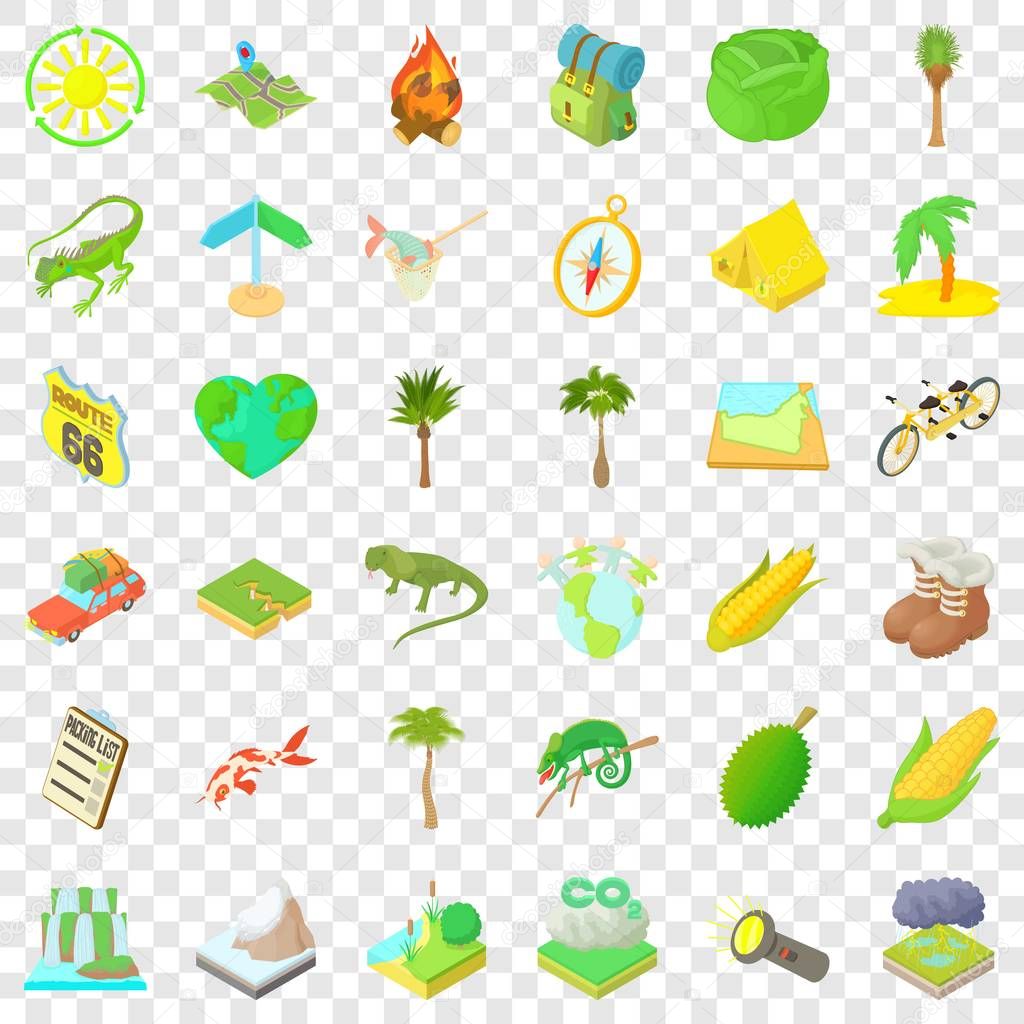 Rest in nature icons set, cartoon style