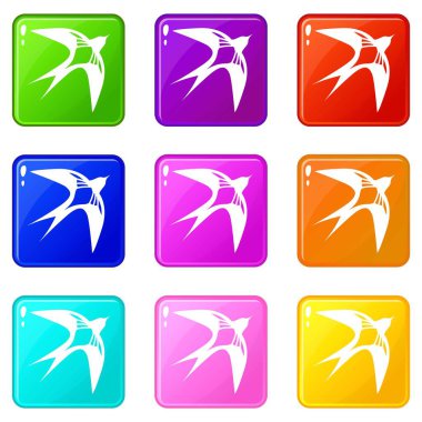 Kırlangıç simgeleri 9 renk koleksiyonu ayarlayın