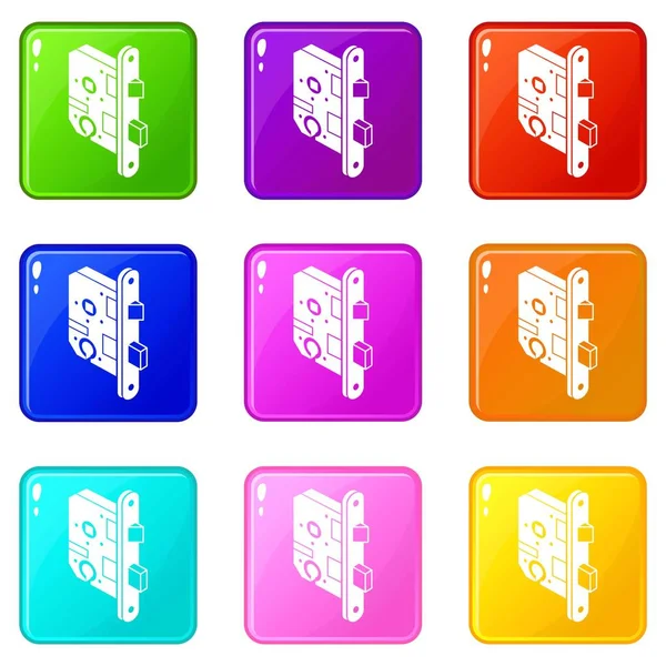 Set de iconos de cerradura de puerta estándar 9 colección de colores — Vector de stock