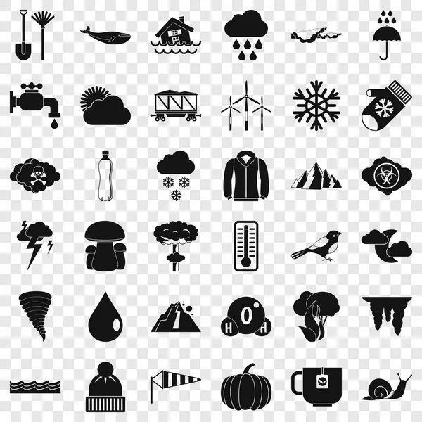 Conjunto de iconos de nube lluviosa, estilo simple — Vector de stock