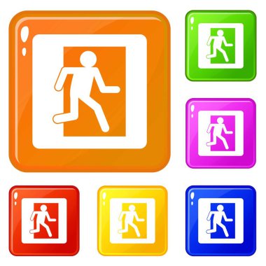 Yangın çıkış işareti simgeleri vektör rengini ayarlar