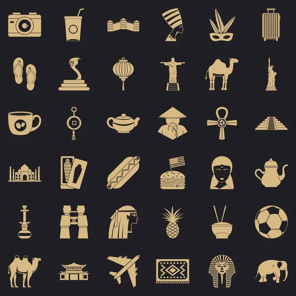 Reis iconen set, eenvoudige stijl — Stockvector