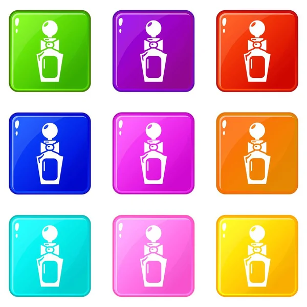 Ikony sztuki butelki perfum zestaw 9 kolekcja kolorów — Wektor stockowy