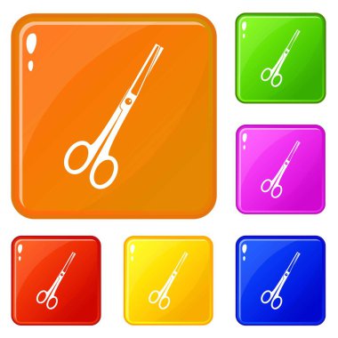 Çelik makas simgeleri vektör renk seti