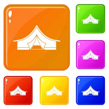 Turist çadır simgeler vektör renk ayarla