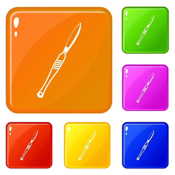 Stainless medical scalpel icons set vector color — Stock Vector