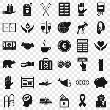 Bağış Icons set, basit tarzı yardım