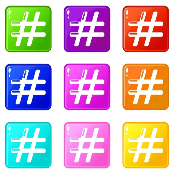Hashtag ícones conjunto 9 coleção de cores —  Vetores de Stock