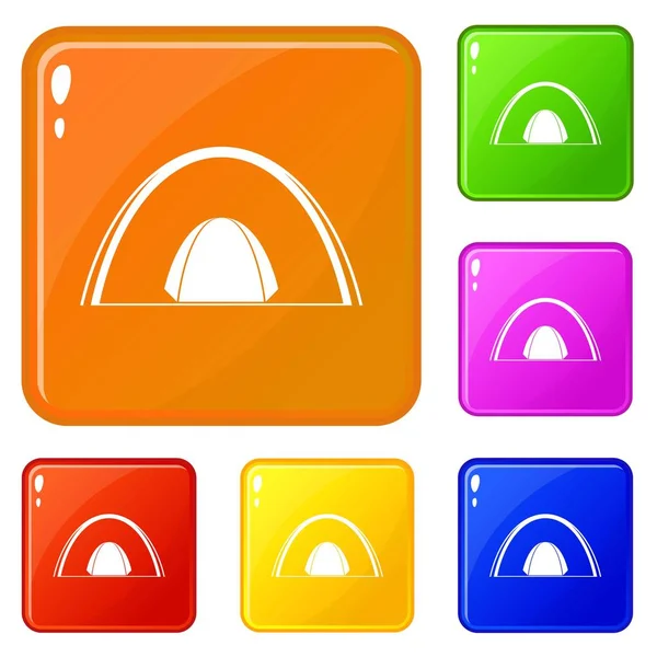 Camping Dome tent icons set vector kleur — Stockvector