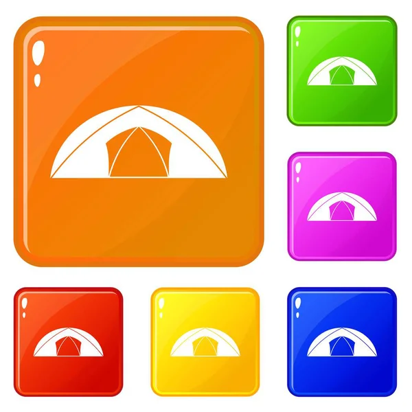 Cúpula tienda de campaña para los iconos de camping conjunto vector de color — Archivo Imágenes Vectoriales