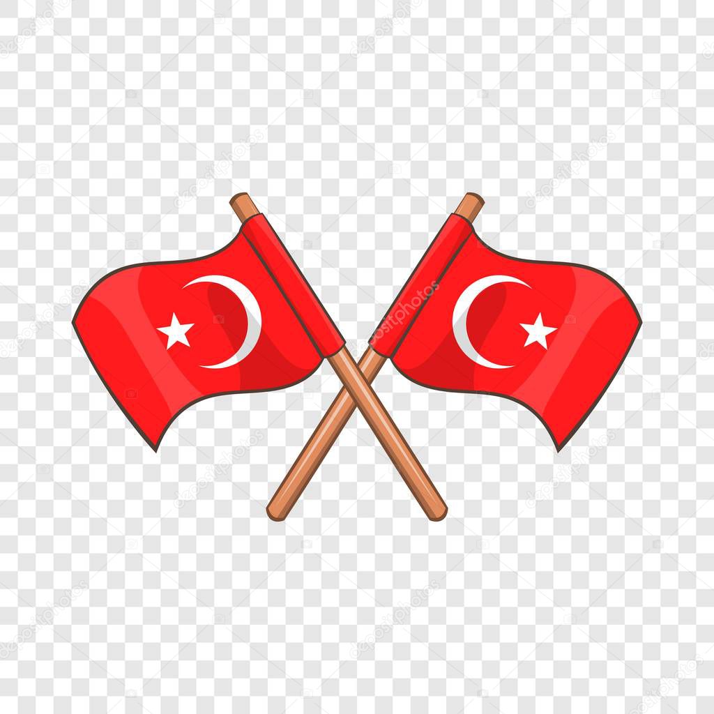 Turkey crossed flags icon, cartoon style