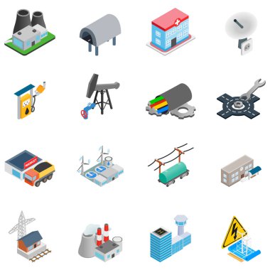 Kimyasal kurumsal simgeler seti, isometrik stil