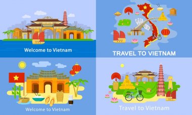 Vietnam afiş seti, düz stil
