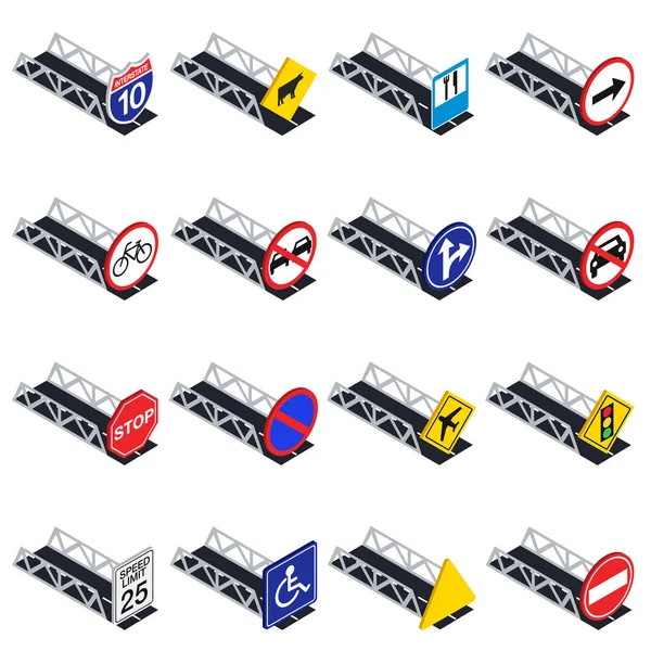 Conjunto de ícones de sinal de estrada, estilo isométrico — Vetor de Stock