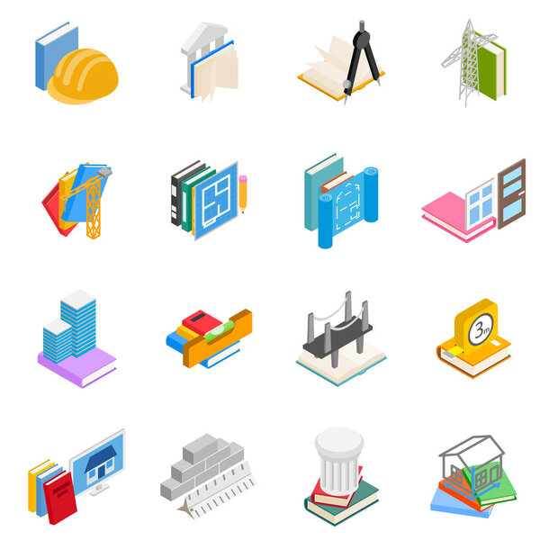Engineering research icons set, isometric style