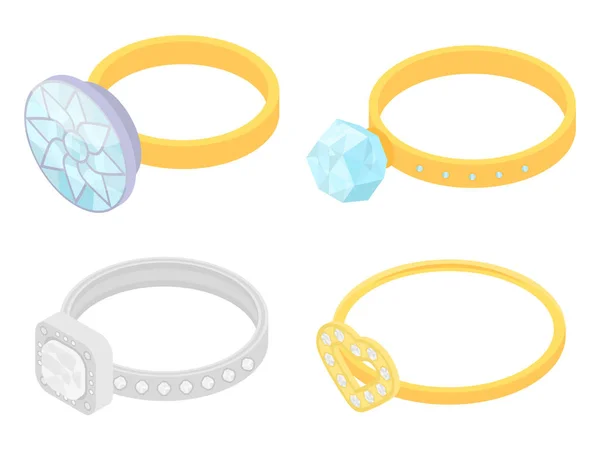 Conjunto de iconos de anillo de diamante, estilo isométrico — Vector de stock