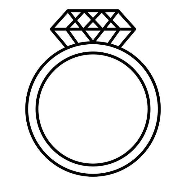 Bague avec une énorme icône en diamant, style contour — Image vectorielle