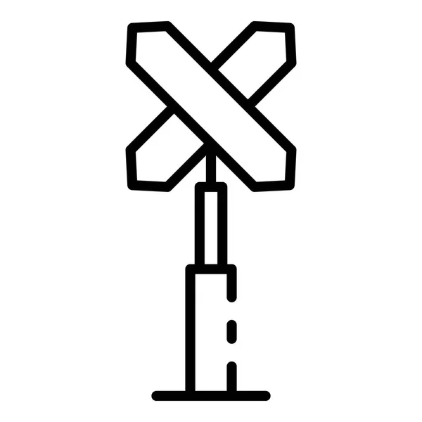 Spoorweg kruising teken pictogram, omtrek stijl — Stockvector