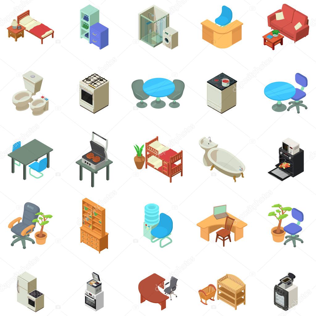 Home furniture icons set, isometric style