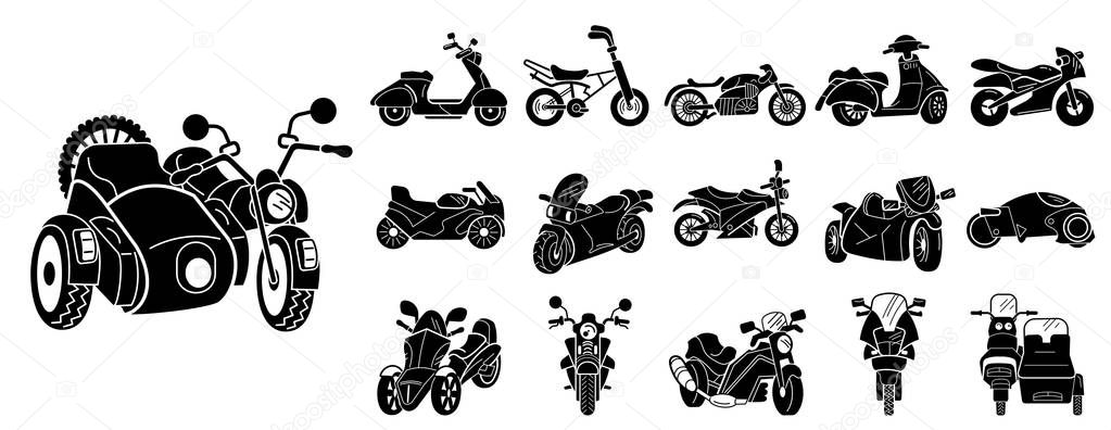 Motorbike icons set. Simple set of motorbike vector icons for web design on white background