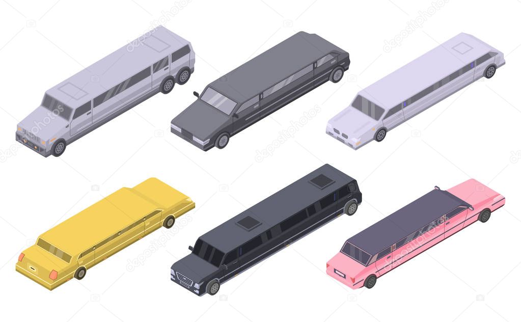 Limousine icons set, isometric style