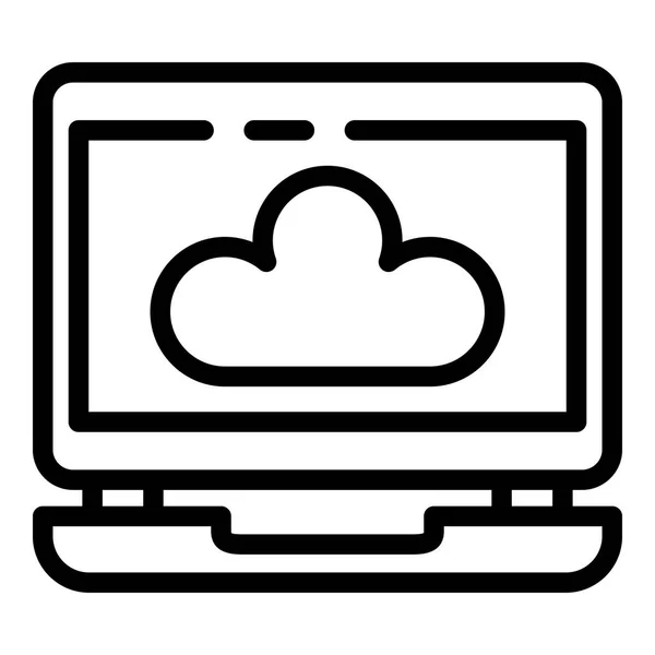 Ordinateur portable et icône cloud, style contour — Image vectorielle