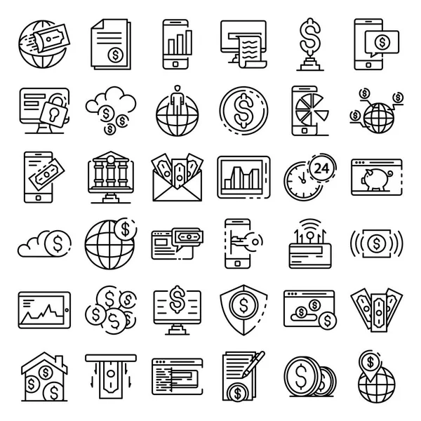 Conjunto de iconos de banca por Internet, estilo de esquema — Archivo Imágenes Vectoriales