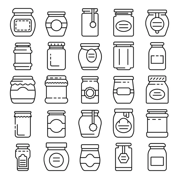 Conjunto de iconos de tarro de mermelada, estilo de esquema — Archivo Imágenes Vectoriales