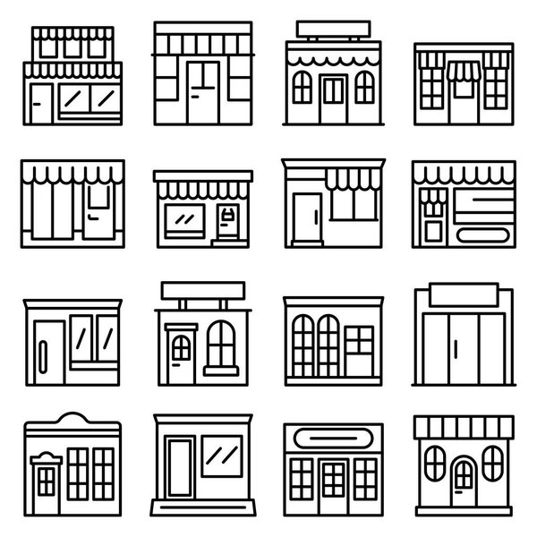 Local business icons set, outline style
