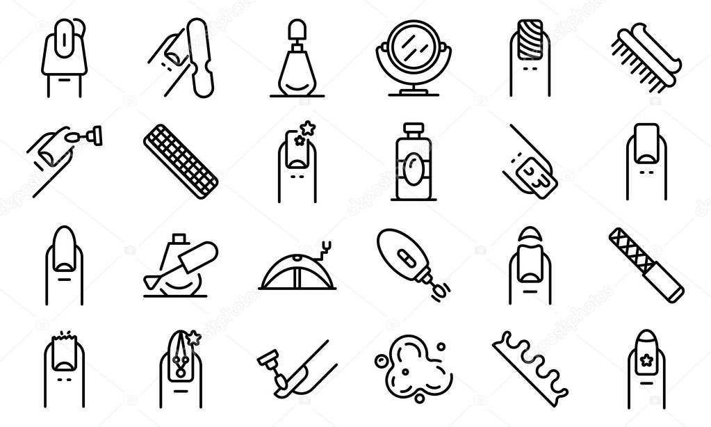 Nail icons set, outline style