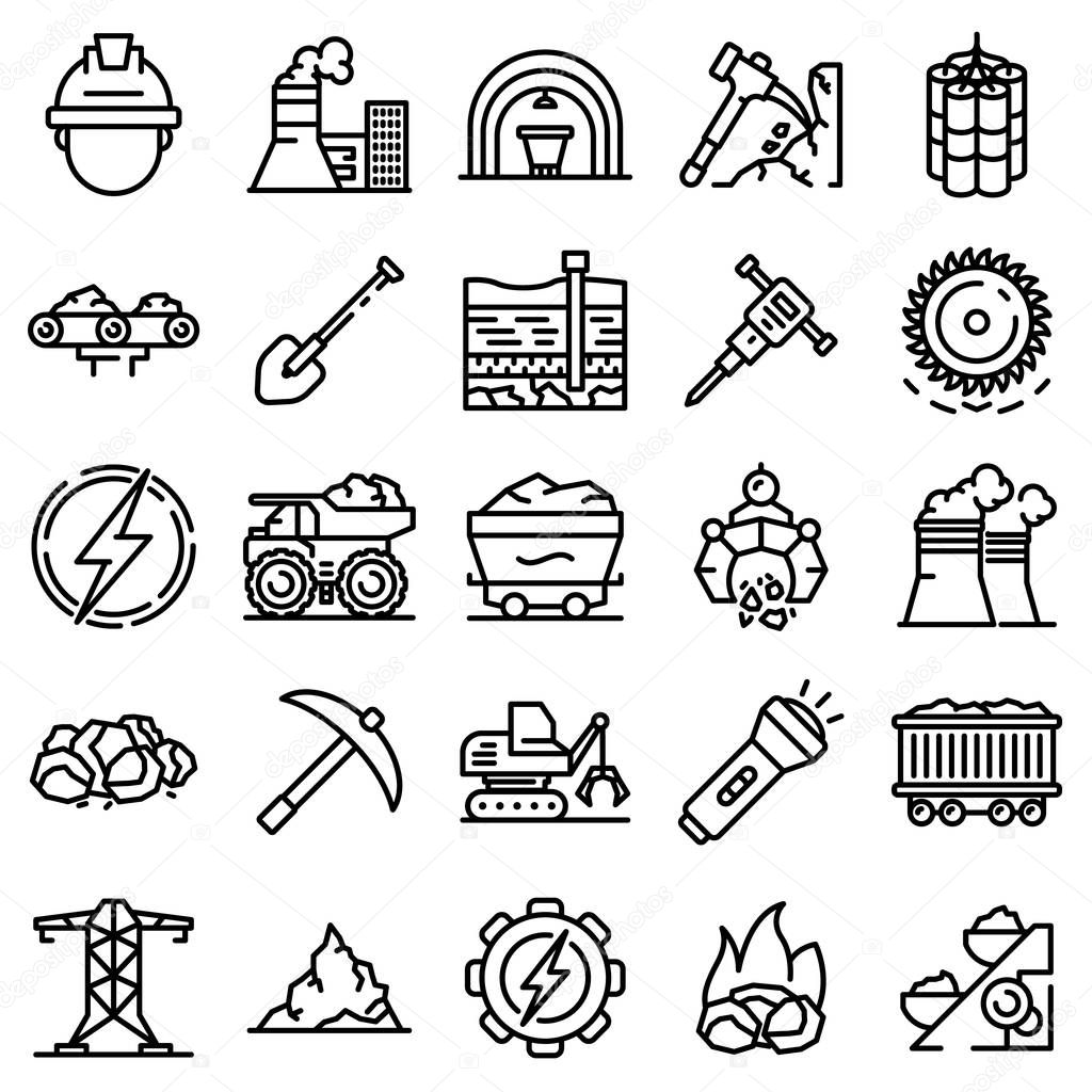 Coal industry icons set, outline style