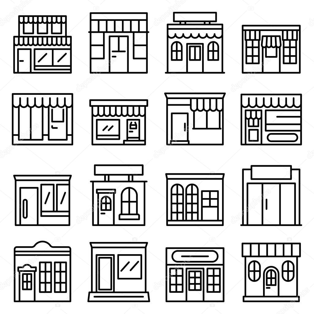 Local business icons set. Outline set of local business vector icons for web design isolated on white background