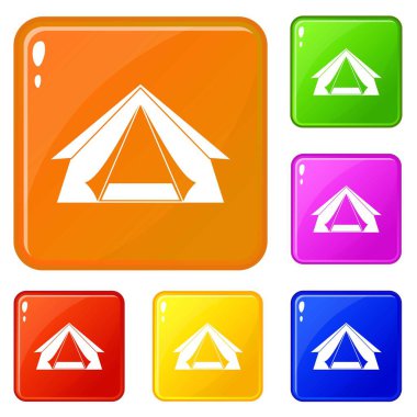 Turist çadır simgeler vektör renk ayarla