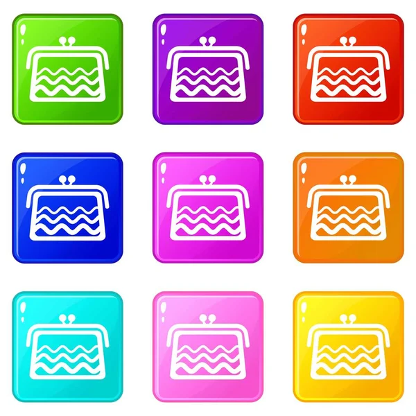 Portefeuille icônes set 9 collection de couleurs — Image vectorielle