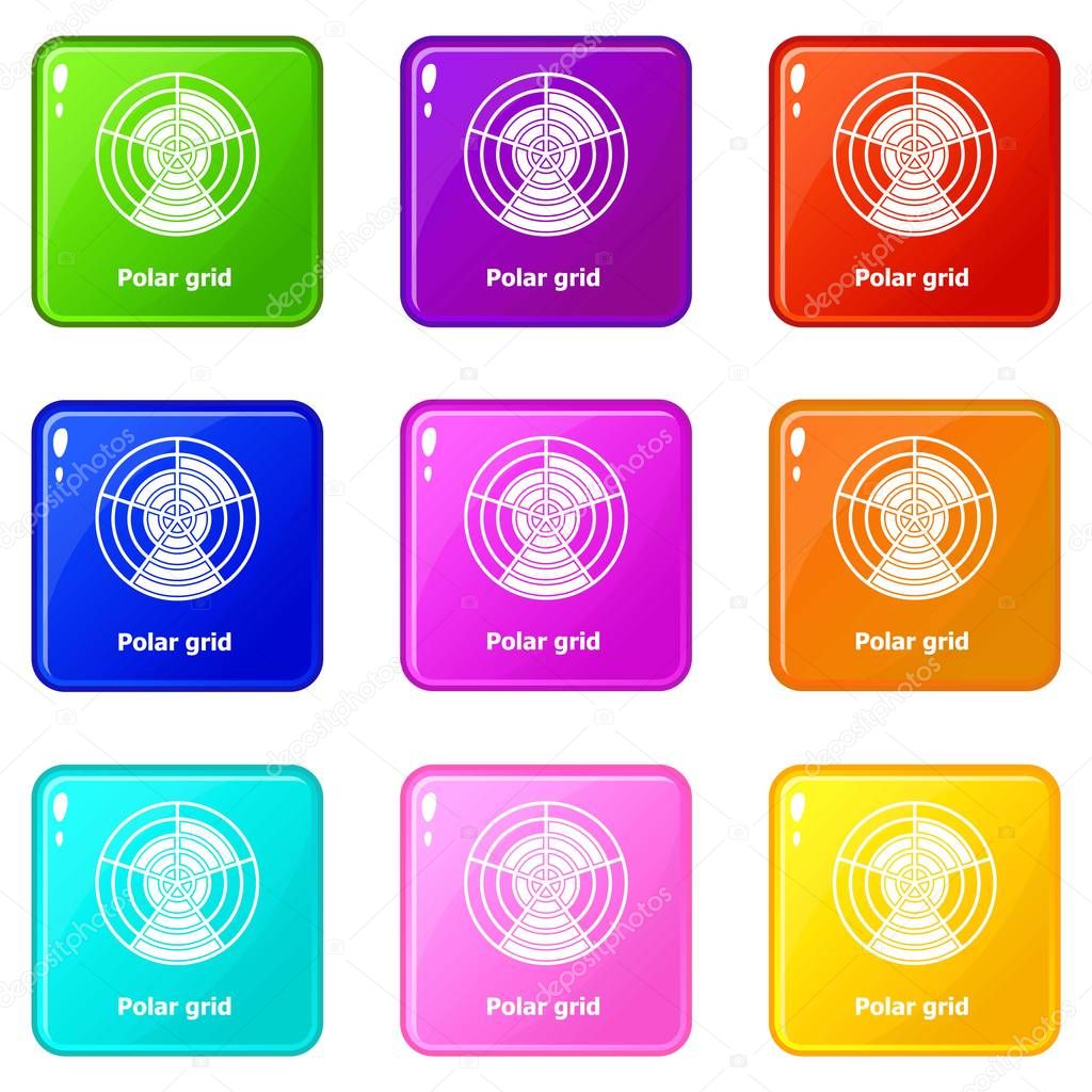 Polar grid icons set 9 color collection