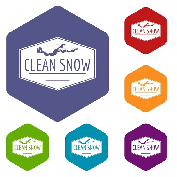 Vektor-Hexaeder mit Icons für sauberen Schnee — Stockvektor
