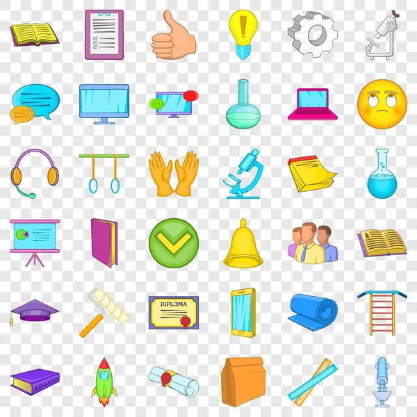 Conjunto de iconos de aprendizaje de computadoras, estilo de dibujos animados — Vector de stock