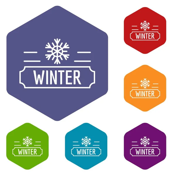 Iconos de invierno vector hexaedro — Vector de stock