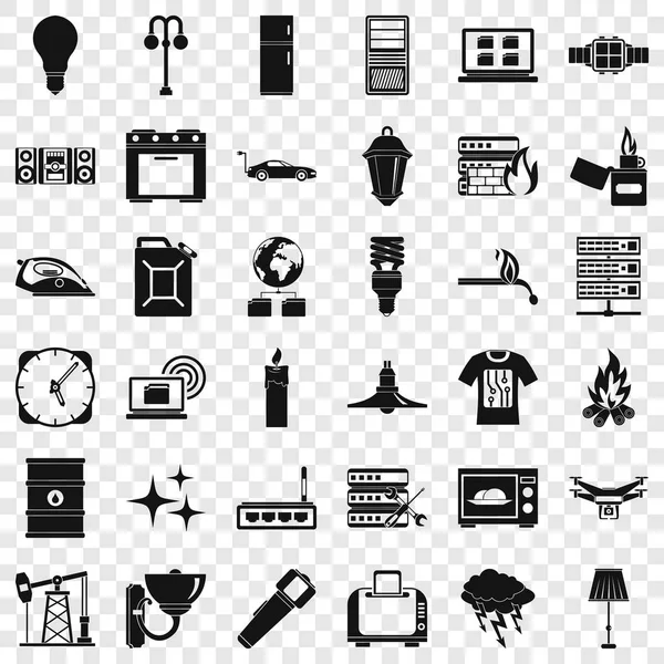 Energii elektrycznej na komputerze zestaw ikon, prosty styl — Wektor stockowy