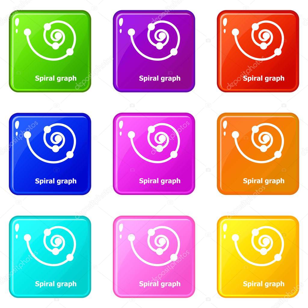 Spiral graph icons set 9 color collection