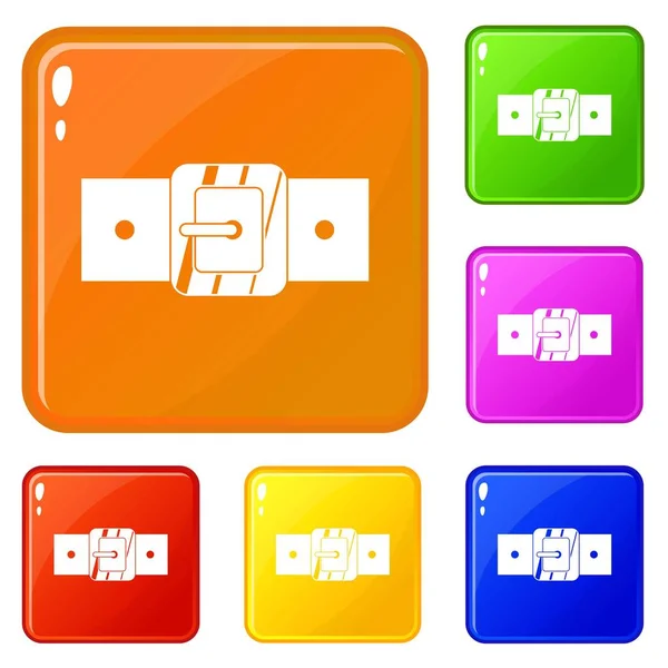 Square belt buckle icons set vector color — Stock Vector