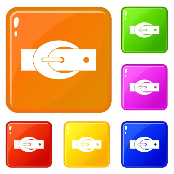 Oval belt buckle icons set vector color — Stock Vector